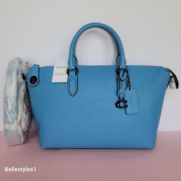 COACH Cara Pebbled Leather Satchel -Pool Color ⭐ - Picture 1 of 16
